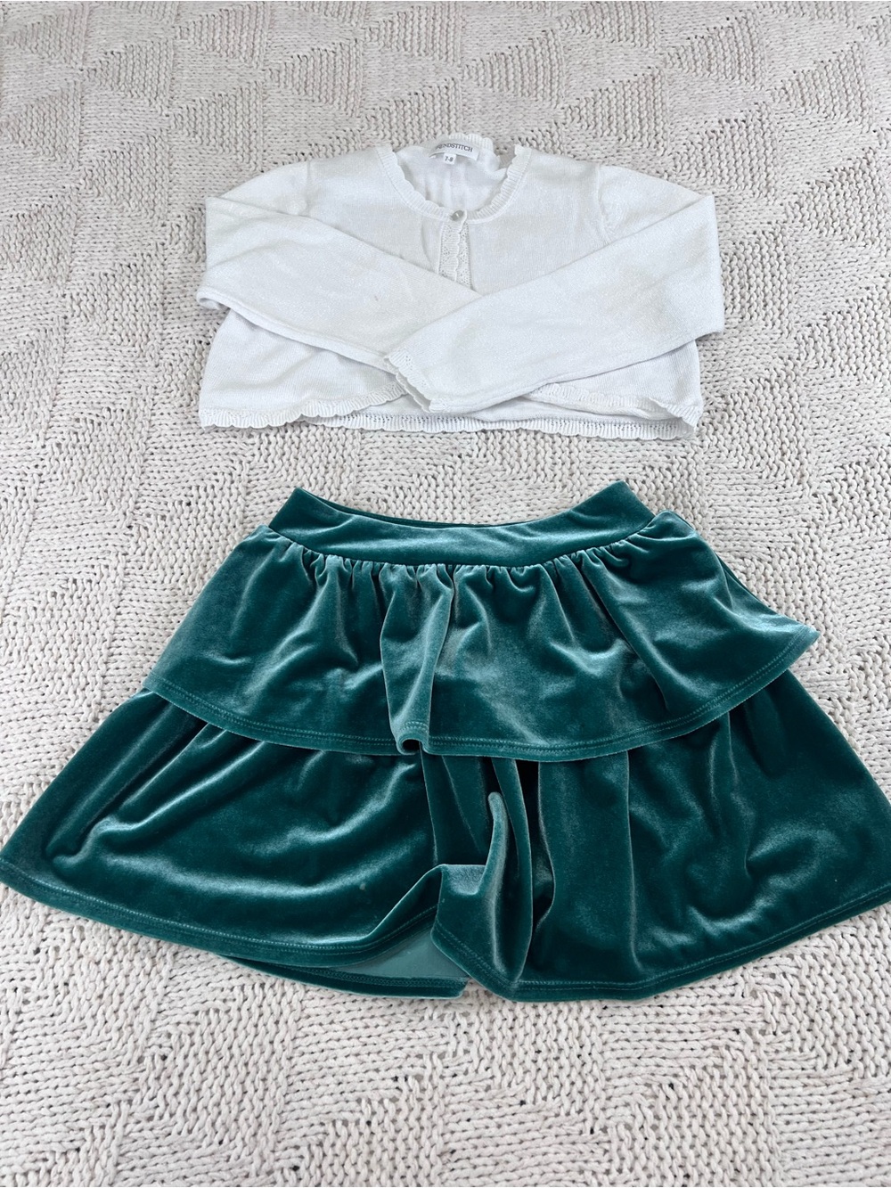 Crewcuts Emerald Velvet Ruffle Skirt & Bolero Cardigan